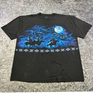 VTG Habitat Native American T Shirt Mens XXL Black Western Horse Moonlight 90s